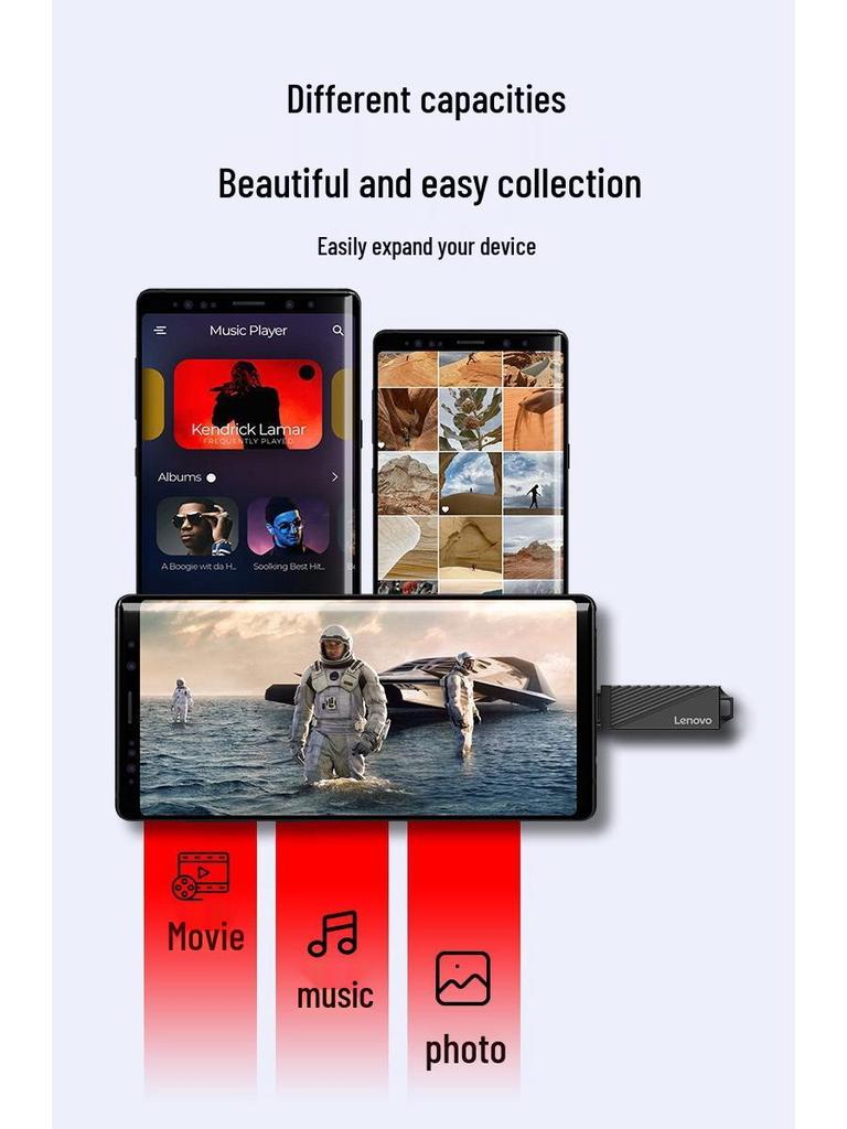 Lenovo Dual-Use USB Flash Drive: 32GB, 64GB, 128GB - Ideal Wedding Gift, High-Speed, Large Capacity for Phones & Computers.