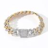 Modeschmuck Hip Hop 14mm Flaches Kubanisches Gliederkettenarmband Bling CZ Iced Out Rhombus Zweifarbig Miami Kubanische Kette Armband