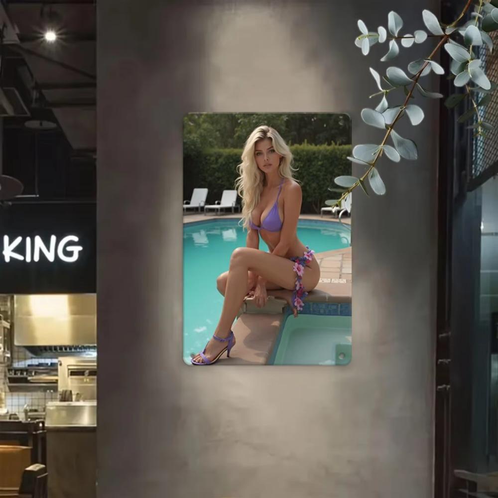 Retro Beach Iron Wall Art Sign Waterproof Metal Poster for Bar Poolside Decor