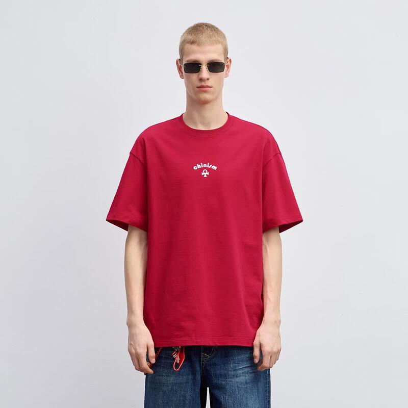 CHINISM Men s Printed Cotton Short Sleeve T-Shirt L красный