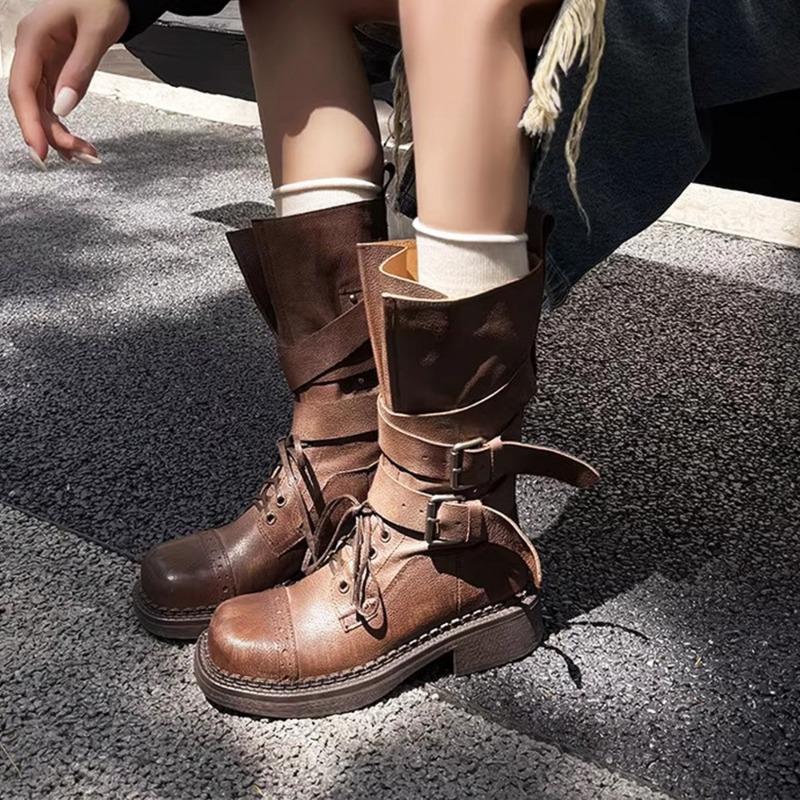 Autumn and Winter Women's Leather Shoes Comfortable and Soft Women's Shoes Non-slip Beef Tendon Soles Large Size Fashion Boots Women's Boots Retro