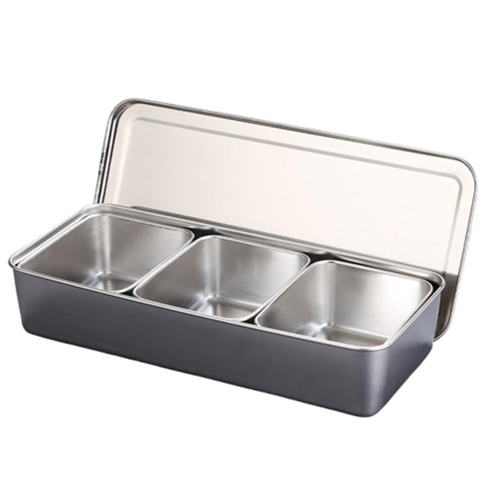 Rectangle Shape Stainless Steel Seasoning Box with Lid Spice Jar Storage Set  Kitchen Use