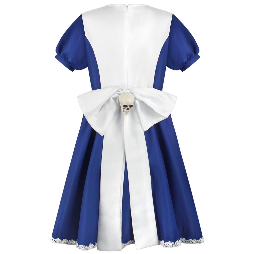 Blutige Alice Cosplay Kostüm Anime Alice Madness Returns Dienstmädchen-Outfit mit ausgefallener Schürze Halskette Halloween Kostüm für Frauen