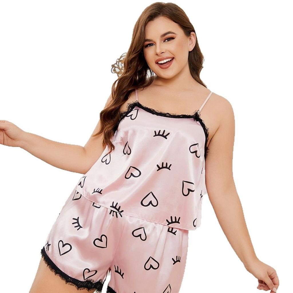 Large size women's clothing love eyelash printing jumpsuit large size loungewear set