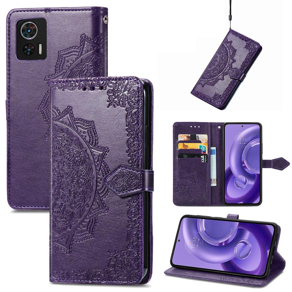 For Motorola Edge 30 Neo 5G/Edge 30 Lite 5G Wallet Stand Phone Cover Embossed Mandala Pattern PU Leather Flip Phone Case