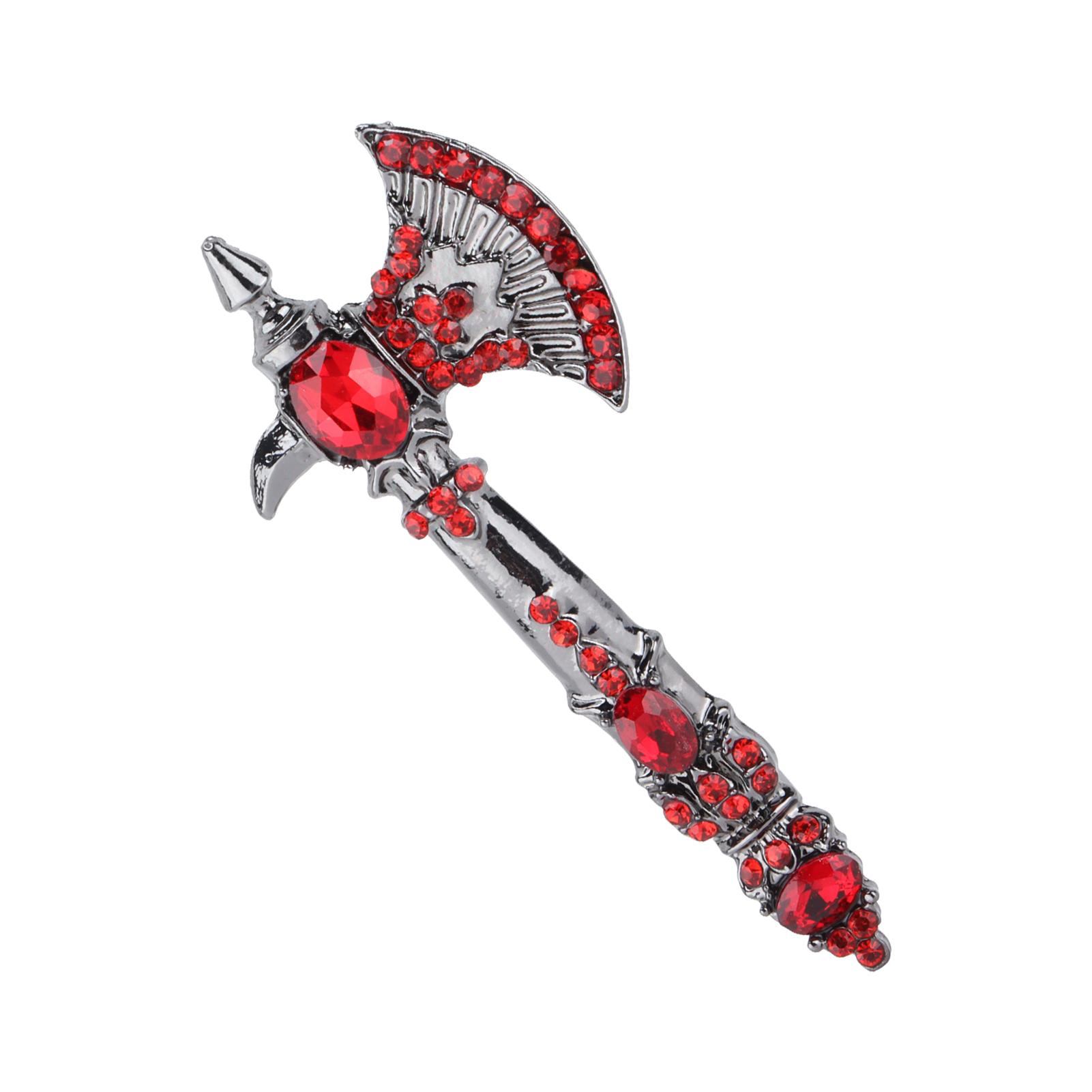 Brooch Rhinestone Axe Brooch Vintage Tomahawk Pin Christmas Brooches for Women GirlsSilver красный