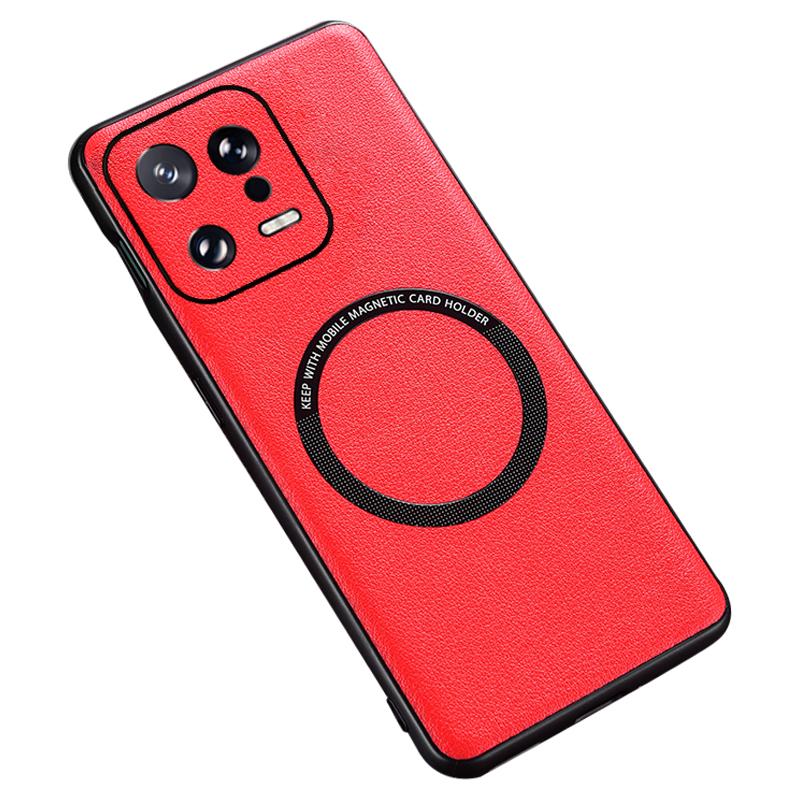 

For Xiaomi 13 5G PU Leather Coated TPU+PC Cover Compatible with MagSafe Charger Phone Case Red