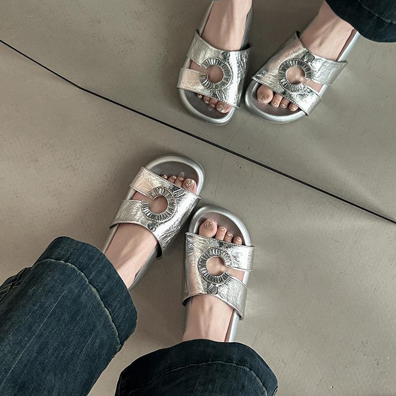 Retro square head with cool slippers women's summer fashion new design sense platform slippers versatile open-toed sandals