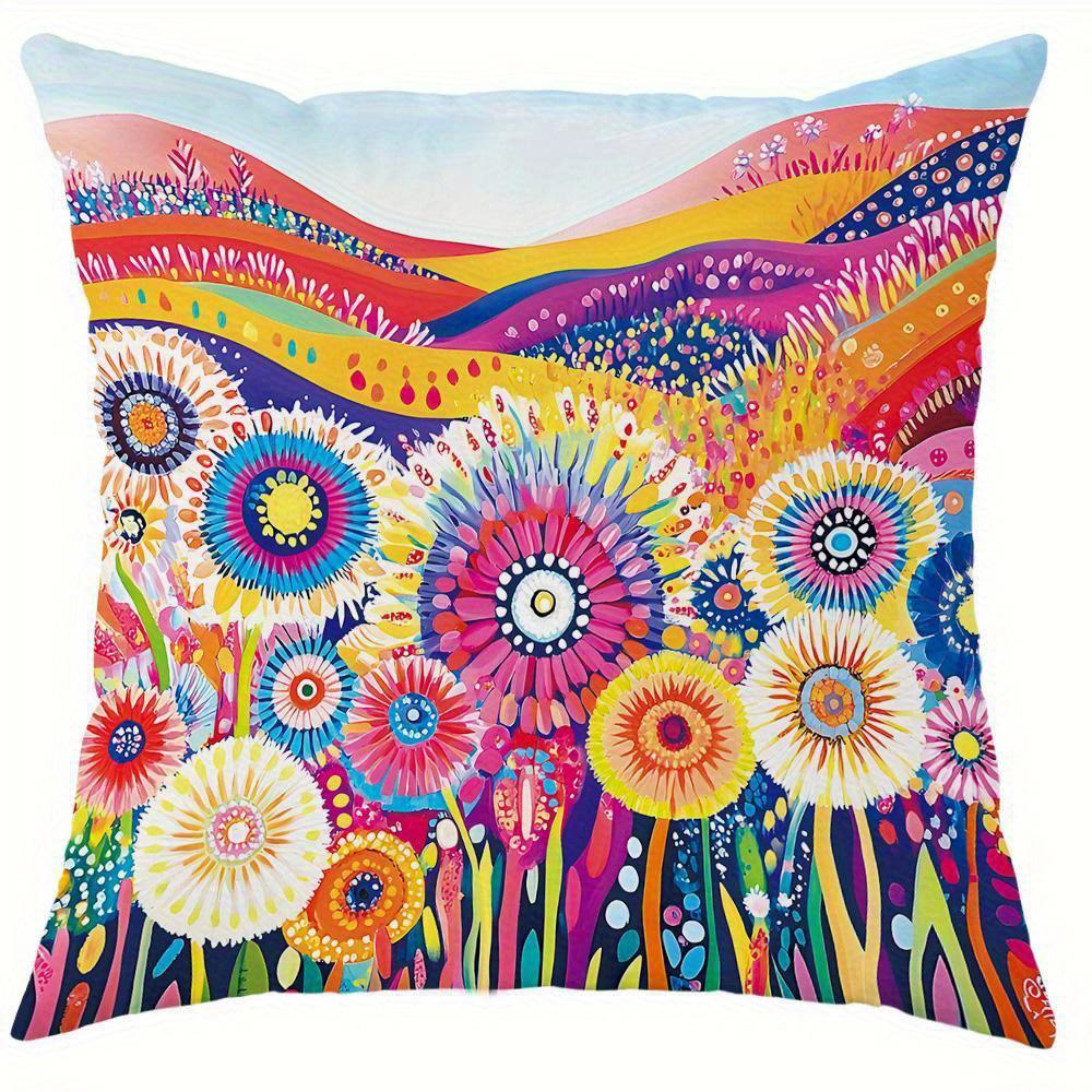 Home Decor Colorful Floral Pattern Decorative Pillow Covers Pattern Cushion Cover Suitable For Sofa Bedroom Car Pillow Cover
