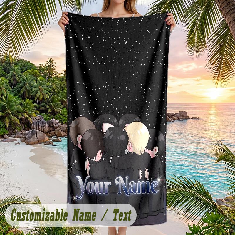 ENHYPEN Beach Towel, Personalized Custom Name Text, Quick Dry Large Absorbent Towel For Beach Pool