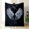 "White Angel Wings On Dark Background" Patterned Flannel Blanket Perfect for the Bedroom Living Room, Sofa, or a Little Nap