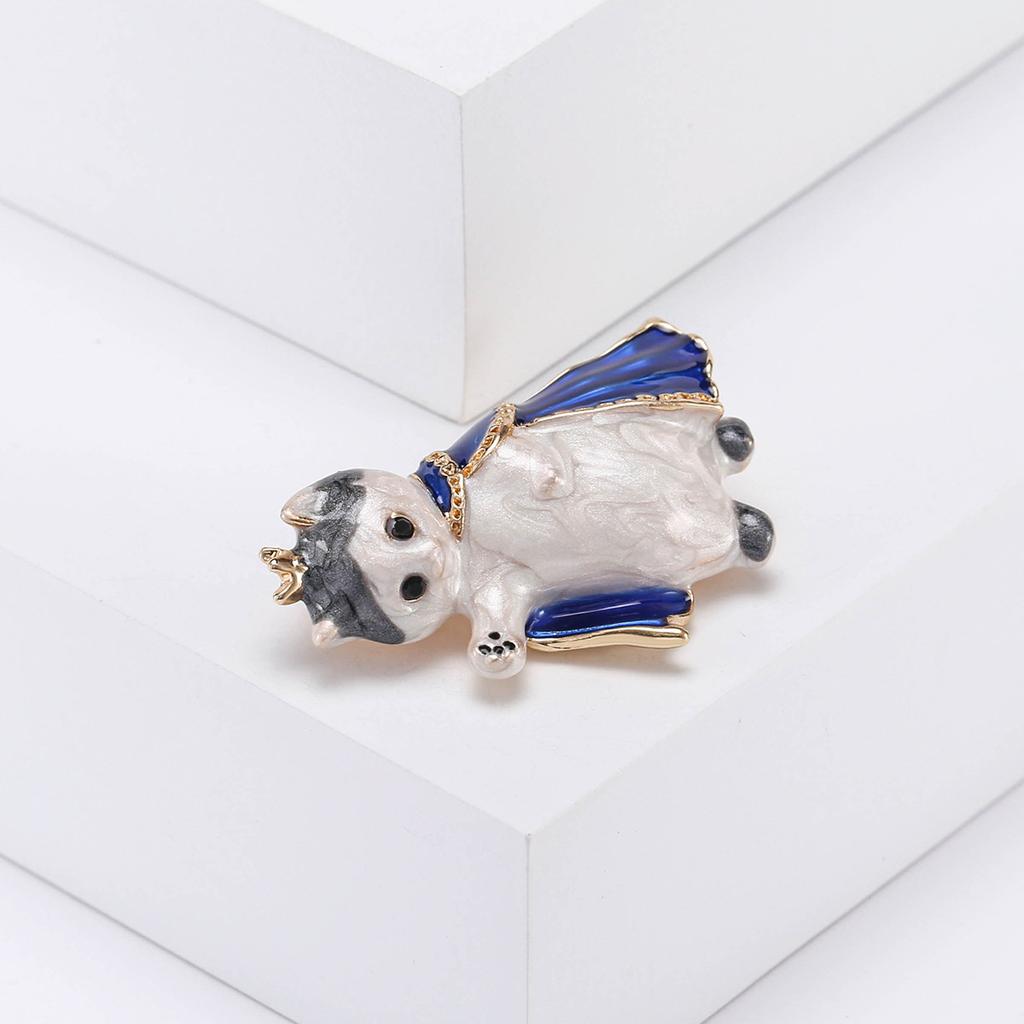Creative Fashion Enamel Oil Dripping Crown Cloak Kitten Brooch, Alloy Animal Pin