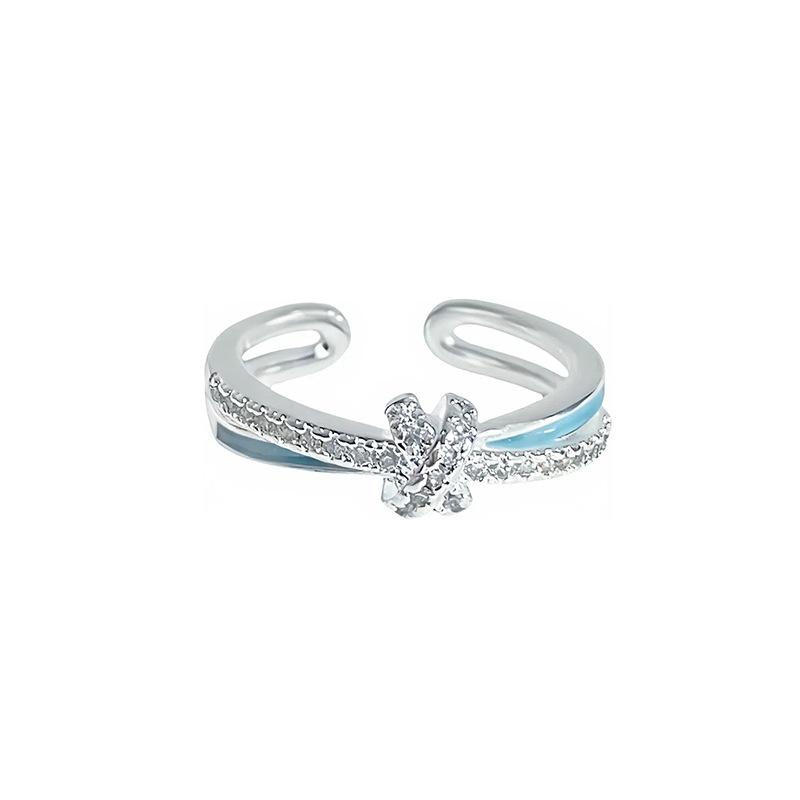 Small Fresh Sea Blue Enamel Dripping Oil Flower Butterfly Opening Ring Niche Light Luxury High-End Ring