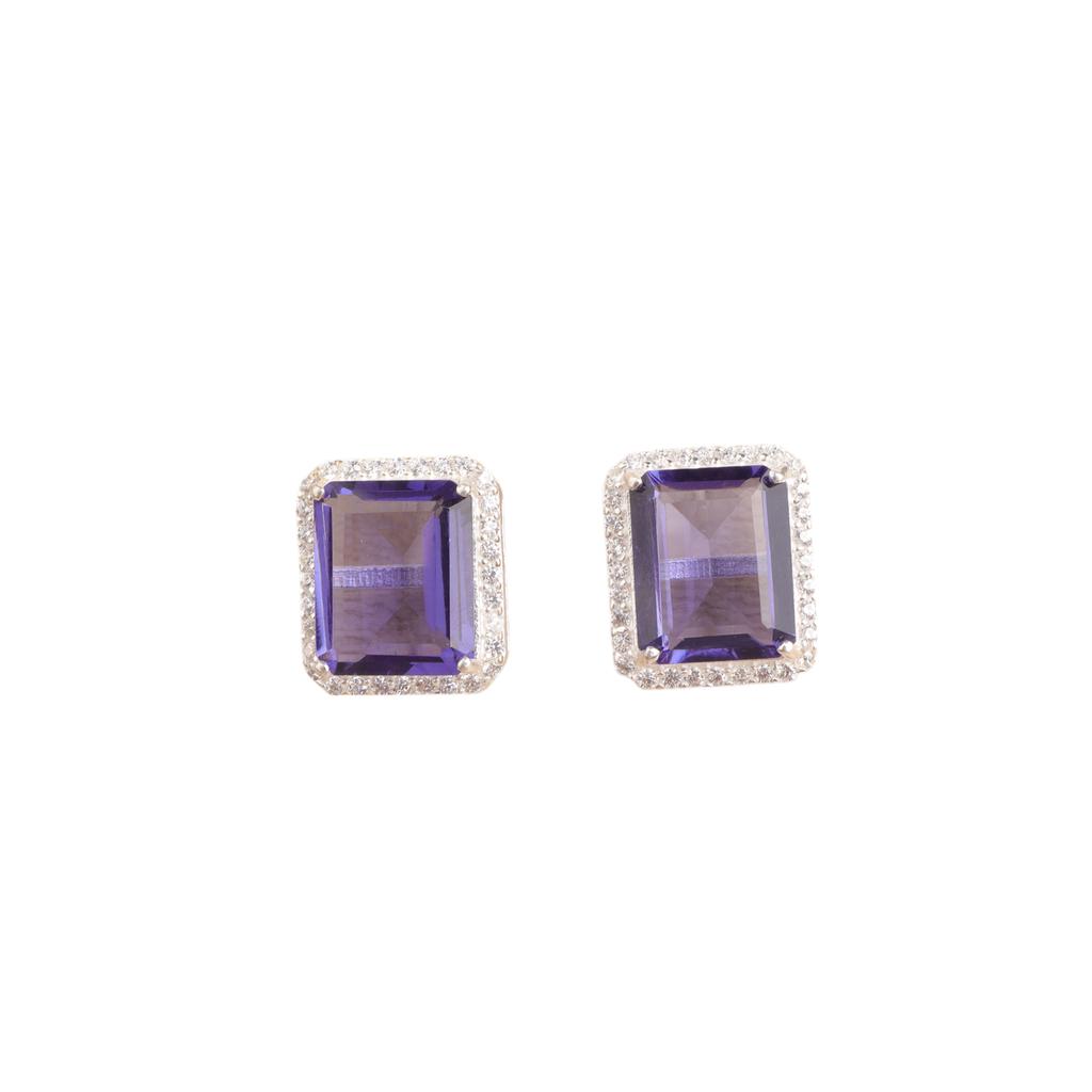 Iolite Gemstone 925 Solid Silver Jewelry Zircon Earrings 0.57" Anniversary Gift CZE-6-5