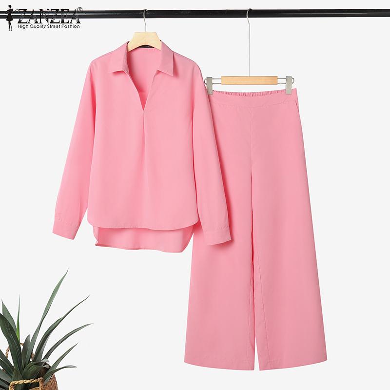ZANZEA Women Long Sleeve Blouse and Pants Casual Two Piece Suit Sets