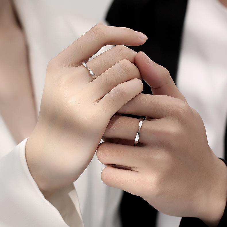 Tichia Möbius Ring Couple Set: 925 Sterling Silver, High-End Simple Design. Adjustable Open Size