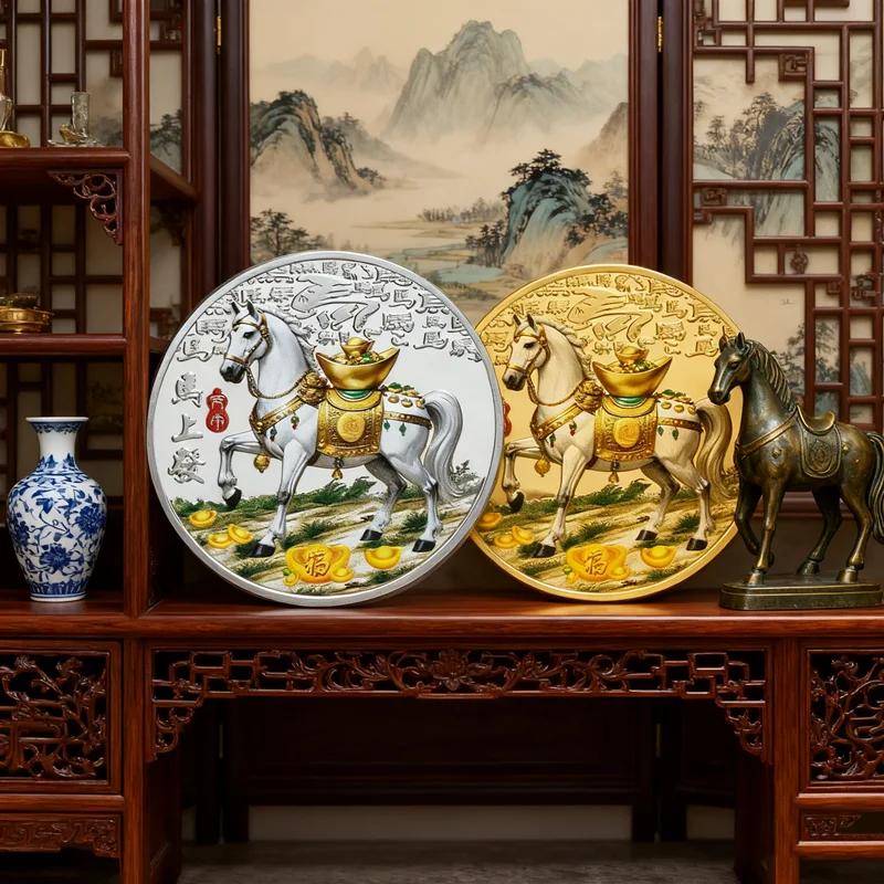 40MM Metal Gold Collection 2026 Year Chinese New Year Souvenir Coins Lucky Animal Horse Collectible Coins Silver Challenge Coin