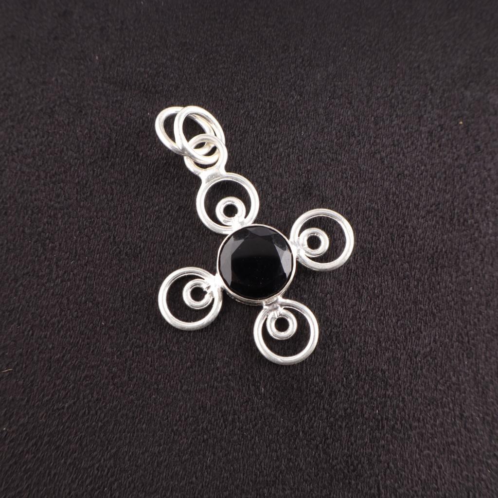 Schwarzer Onyx Edelstein 925 Sterlingsilber Schmuck Handgefertigter Anhänger Geschenk für Ehefrau PP-41-21