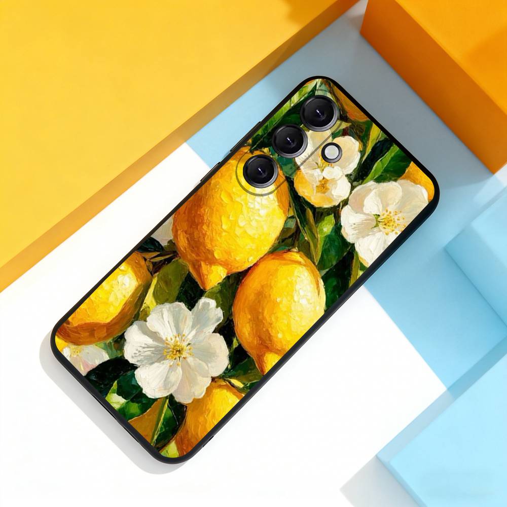 Lemon Art Phone Case For Samsung Galaxy A 73,72,51,53,52,71,22,5G,Note,J7,8,9 Soft Black Cover