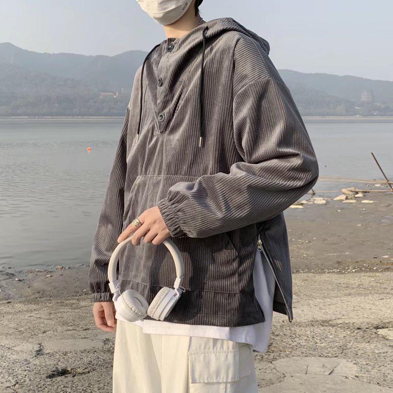 Men s Autumn & Winter Lambswool Hooded Loose Warm Trendy Cotton Jacket L светло-серый