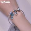 WOSTU 925 Sterling Silver Seashell Charms Submarine Beads Crab And Seaweed Pendan Fit Original Bracelet DIY Jewelry