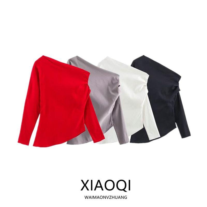 Western Style Winter New Women clothes Design Versatile Pleat Decoration Asymmetric Top 1131832 806