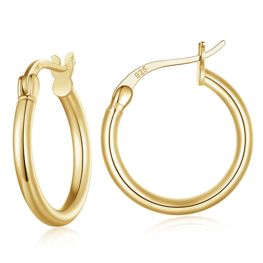Gold-plated classic hoop earrings, silver clasp earrings, size M