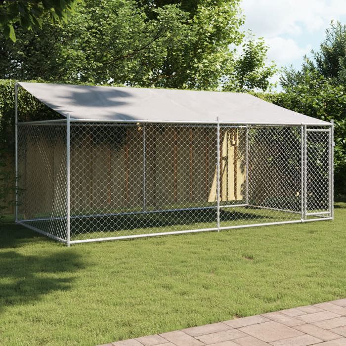VidaXL Dog Cage with Roof and Door, Dog Kennel, Dog House, Garden Patio Niche, Grey 4x2x2 M 3209568
