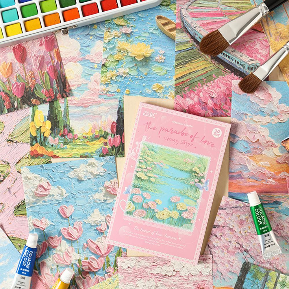 30 sheets of creative brush strokes, flower series material paper, iwatercolor, hand account decoration paper, sticky note paper
