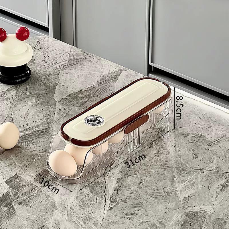 

Egg Holder for Refrigerator Automatic Rolling, Storage Box Transparent Stackable Fridge Organizer with Lid For Kitchen