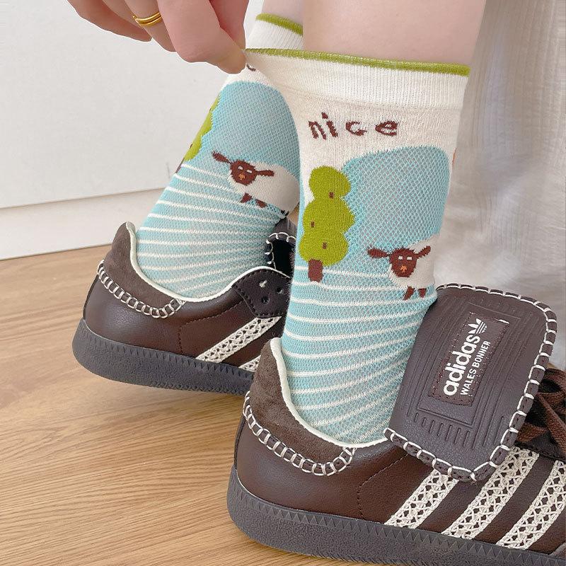 Süße Mädchen Netz dünne Socken Einfarbige Pünktchen Socken Süße Cartoon Bären Socken Baumwollsocken