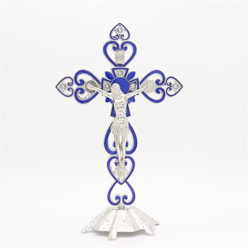 Crucifix Sculpture Cross Statue Catholic Figurine Standing Crucifix for Home Altar Living Room Table Bedroom