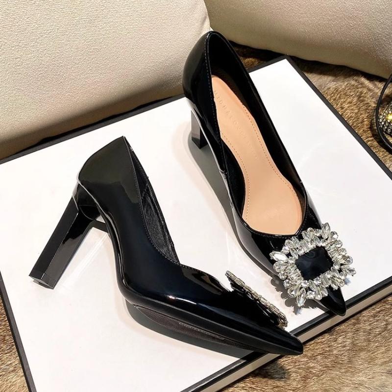 New Elegant Women High Heel Shoes Luxury Rhinestone Woman Causal Pointed-toe Uniform Shoes Ladies Fashion Bride's Wedding Shoes