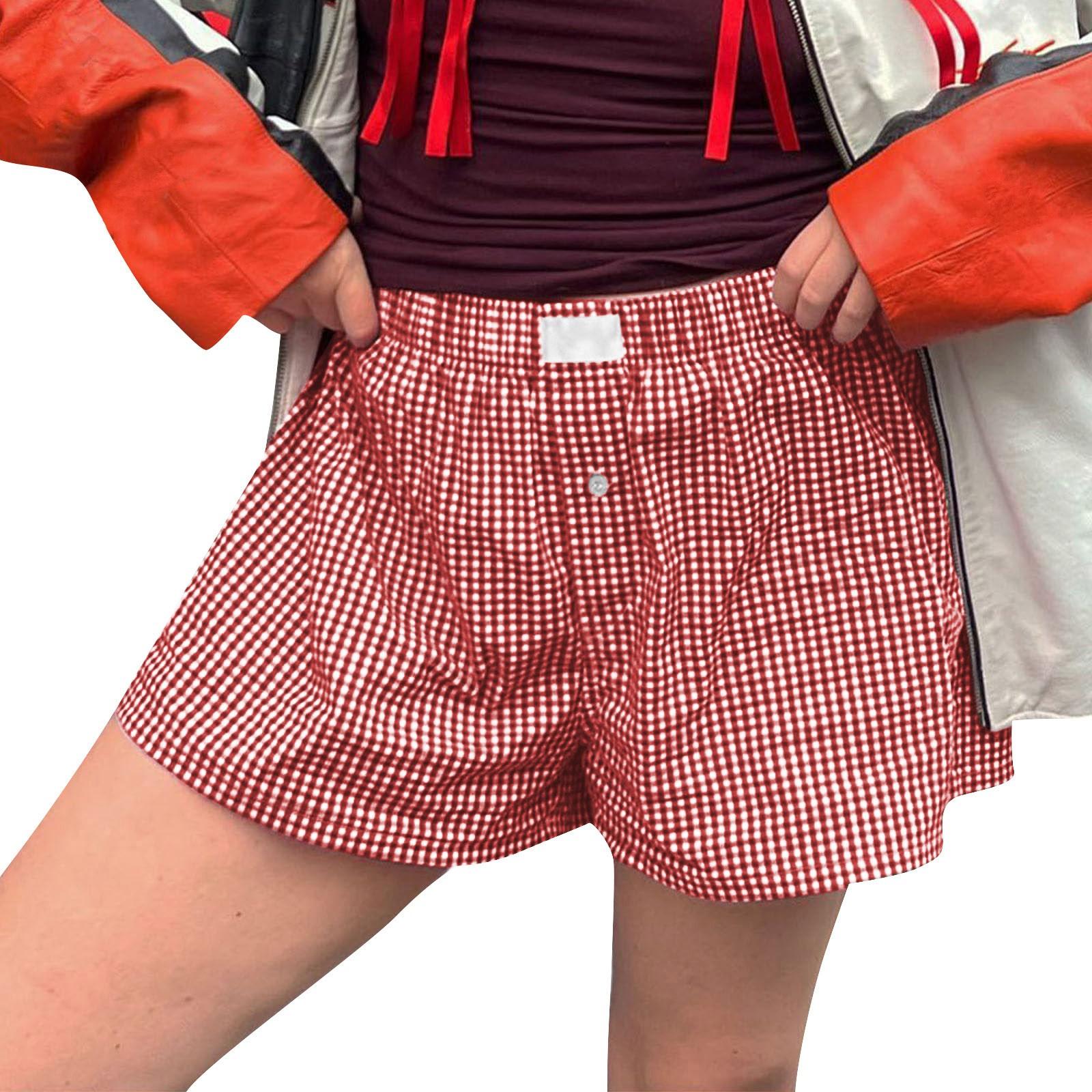 

Женские повседневные летние эластичные пляжные шорты, повседневные шорты с клетчатым принтом S красный