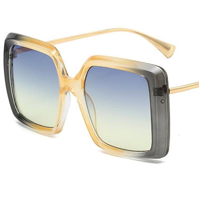 

NEW Alloy Temple Sun Glasses Women Anti-UV Spectacles Square Eyeglasses Gradient Color Frame Google Simplity Sunglasses as picture серый