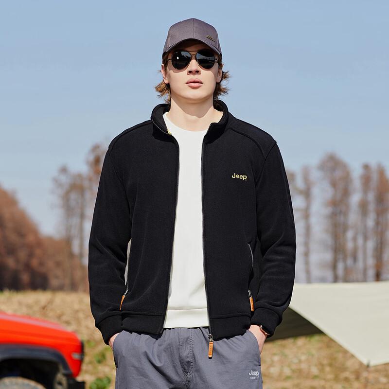 JEEP Men s Fleece Lined Stand Collar Zip-Up Sweatshirt Jacket L