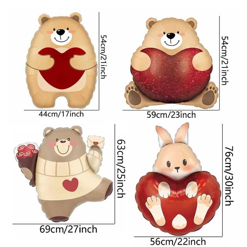 4/8/12Pcs Heart Shaped Bear Balloons Cartoon Standing Bear Valentine'S Day Wedding Decor Foil Balloons Engagement Anniversary
