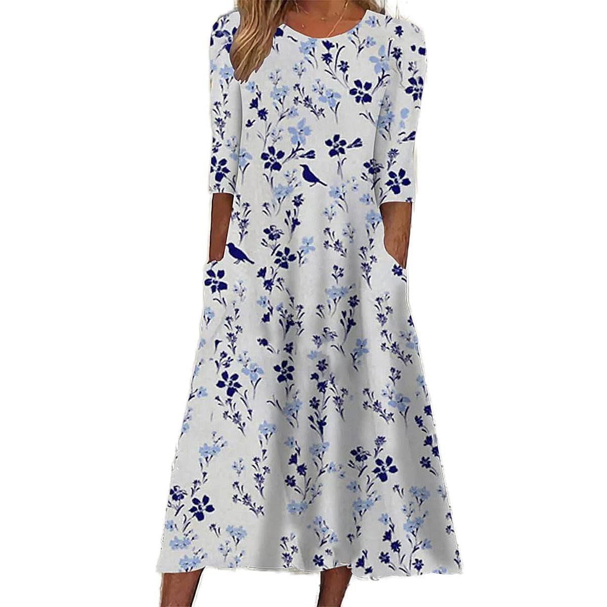 

Summer New Women s Crew Neck Short Sleeve Long Dress Bohemian Print Dress Women XXL