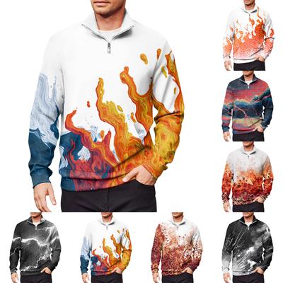 Men's Loose Casual 1/4 Zip Sweatshirt Fashion Printed Long Sleeve Top With Pockets