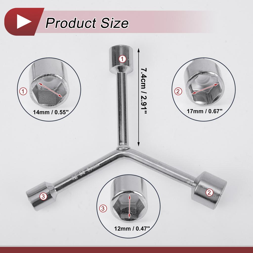 Motoforti Socket Wrench Spanner Socket Remover 7.4cm Carbon Steel Hexagon 8mm-19mm for Motorcycle Y Shaped 3 Way Wrench Sleeve