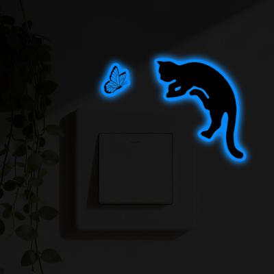 5 Stück/Set Leuchtender Katzen Schalteraufkleber Selbstklebend Abnehmbar Wasserdicht PVC Im Dunkeln leuchtendes Kätzchen Wandsteckdose Dekoration Aufkleber