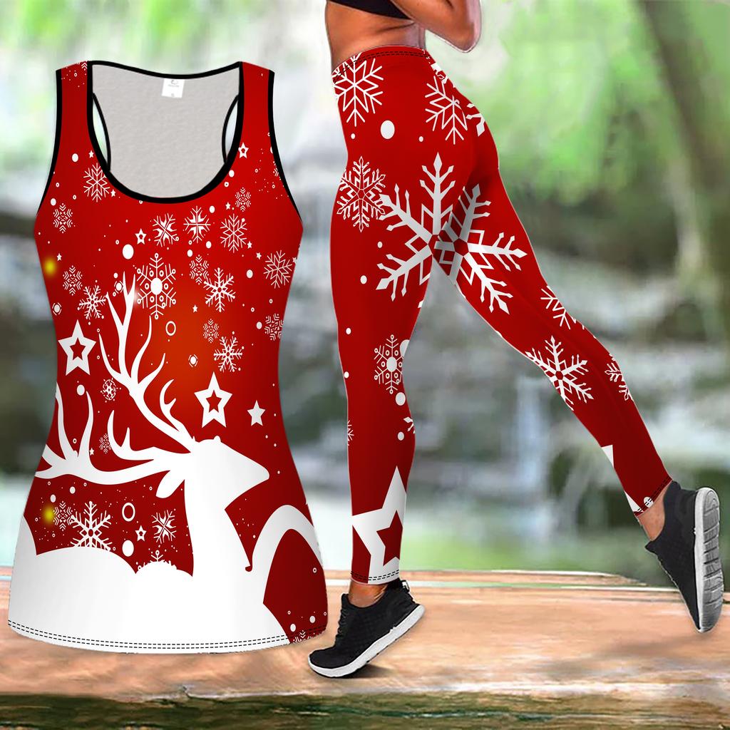 Weihnachts-Festival-Print Yoga-Outfit für Damen Mode Workout Leggings Fitness Sport Freizeit Yoga-Set Sportanzug
