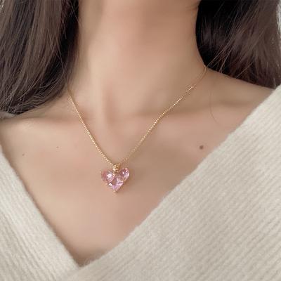 Heart Shaped Zircon Pendant Necklace with Gold Tone Chain Adjustable Length for Women and Girls Jewelry Gift