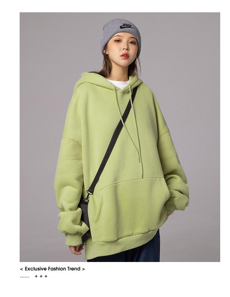 Plus Size Solid Color Korean Style Hooded Sweatshirt - Loose Mid-Length Pocket Jacket for Autumn/Winter