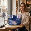 Watercolor Starry Sky Women Tote Bag Casual Large Capacity Daily Shoulder Bag 