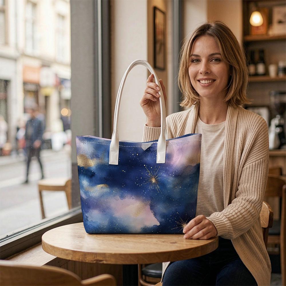 Watercolor Starry Sky Women Tote Bag Casual Large Capacity Daily Shoulder Bag