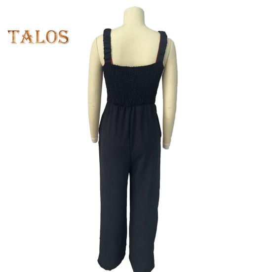 Monos de verano sin mangas para mujer, pantalones de pierna ancha y cintura alta, mono holgado de una pieza con bolsillos y cuello cuadrado.