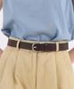 THE-ABON W23 Mac Basic Round Buckle Real Leather Belt Brown