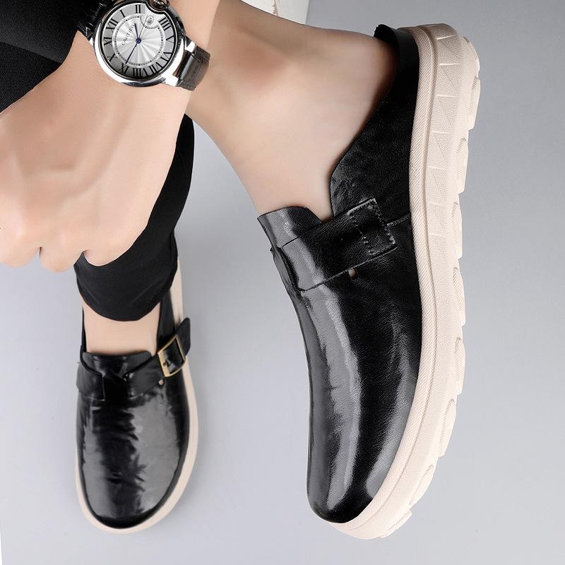 Men's Shoes 2025 New Summer Men's Leather Waterproof Outer Wear Bag Head Slippers Birken Thick-soled One-pedal Lazy Shoes