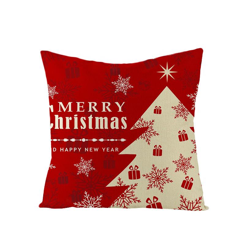 Cartoon Printed Polyester Pillow Cover Christmas Cushion Cushion Cover Red Christmas Home Decoration
